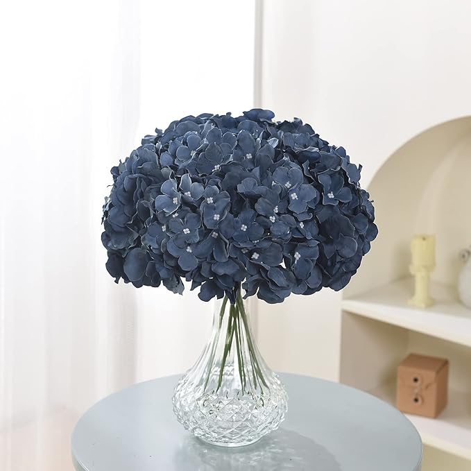 10PCS Artificial Hydrangea Flowers, Fake Hydrangea Silk Flowers Heads with Stems for Wedding Home Party Shop Baby Shower Decoration-Bluish Grey