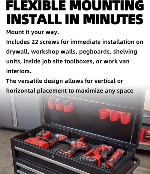 Milwaukee Tool Holders & Battery Wall Mount - All-in-One Organizer Kit for M12 Tools | Includes Screws