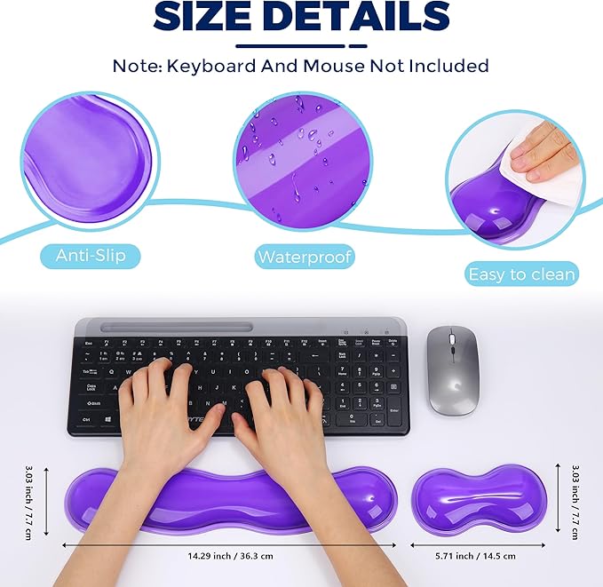Gel Wrist Rest for Keyboard and Mouse, Wrist Rest for Keyboard, Mouse Wrist Support, Pain Relief, Cool Touch, Non-Skid, Keyboard Wrist pad