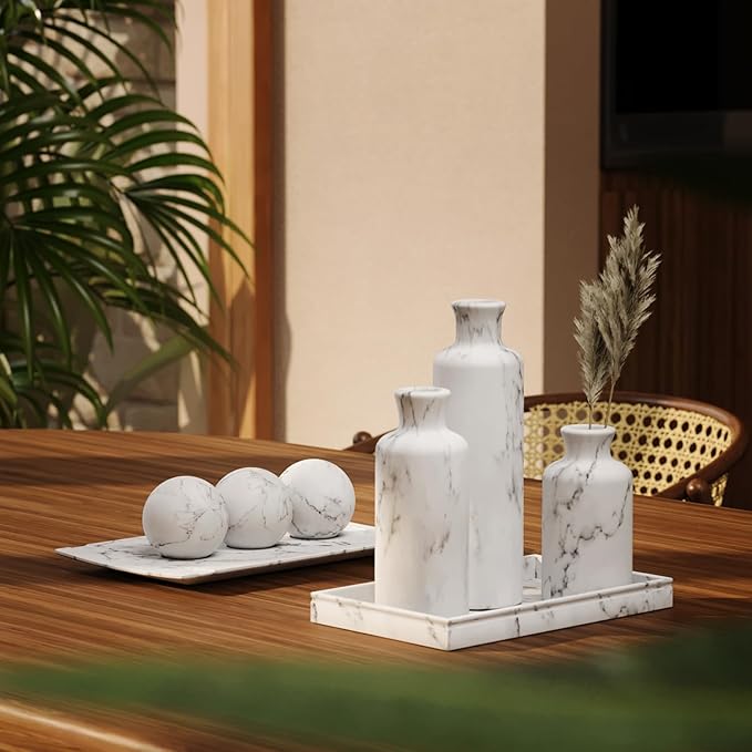Creative Scents White Marble Look Vases Home Decor - Vase Set of 3 - Perfect for Holding Pampas Grass, Dried/Fresh Flowers, Vases for Your Kitchen, Bedroom, Office, Living/Dining Room, or Shelf Decor