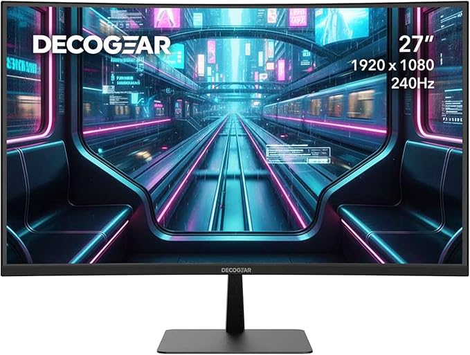 Deco Gear 27” 240Hz Curved Gaming Monitor, 1500R VA, FHD 1080p, HDR, 99% sRGB, Premium Adaptive-Sync, 5ms OD, HDMI & DisplayPort, FPS/RTS Modes, PC & Console Compatible, American Seller