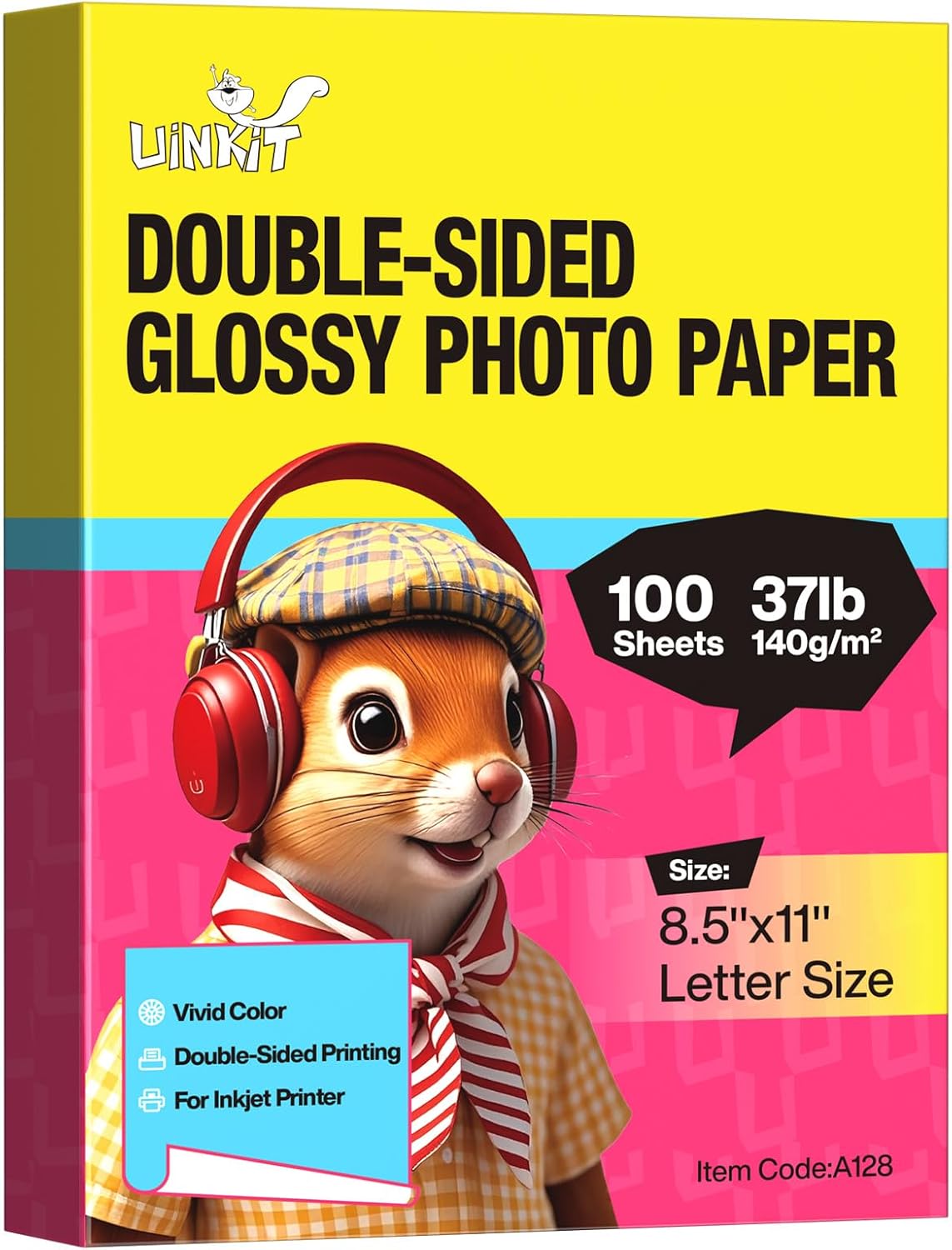 Uinkit Glossy Double-Sided Photo Paper | 8.5x11" | 37lb 140gsm for Inkjet Printing (100 Sheets)