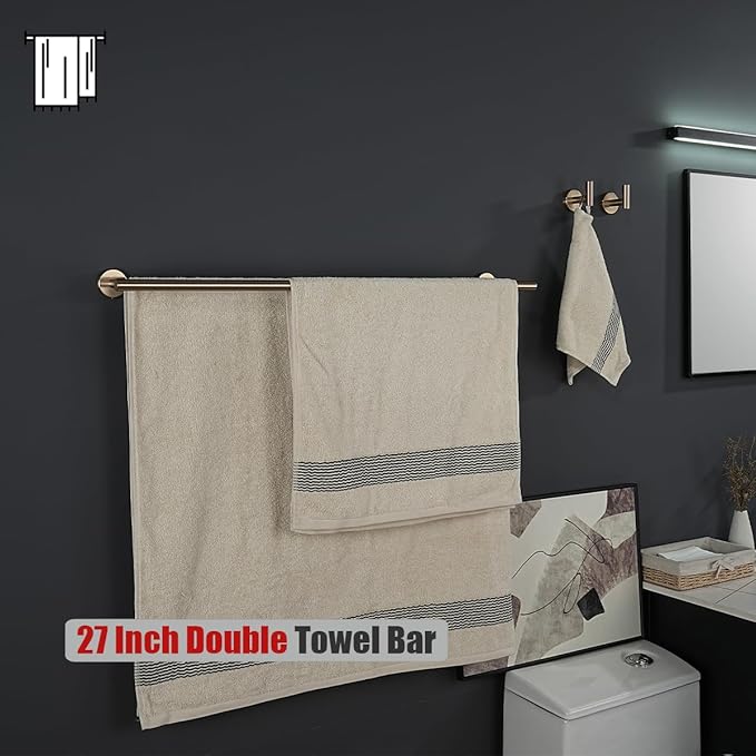 JQK Double Bath Towel Bar, 30 Inch 304 Stainless Steel Thicken 0.8mm Towel Rack for Bathroom, Towel Holder Champagne Bronze Wall Mount, Useable Length 27 Inch, TB100L27-CB