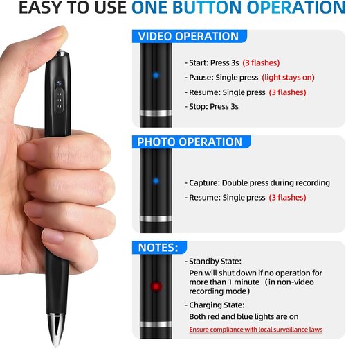 Skiennix 1080P Mini Hidden Camera - HD Security Pen Camera with Long Battery Life | Easy to Use, Compact Design