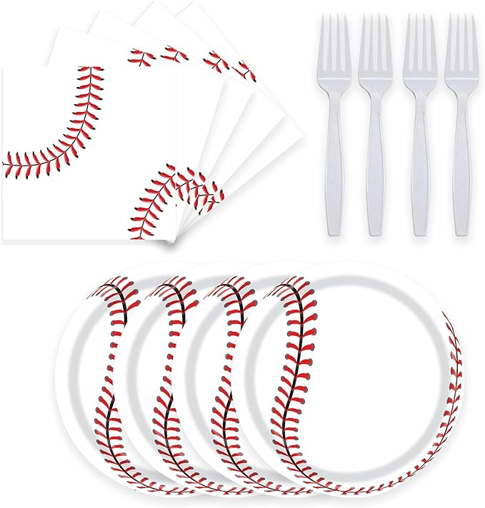 72 Pcs Baseball Paper Plates and Napkins - Disposable Party Plates and Napkins Tableware Set for Sports Theme Birthday Party, Baby Shower - Serves 24