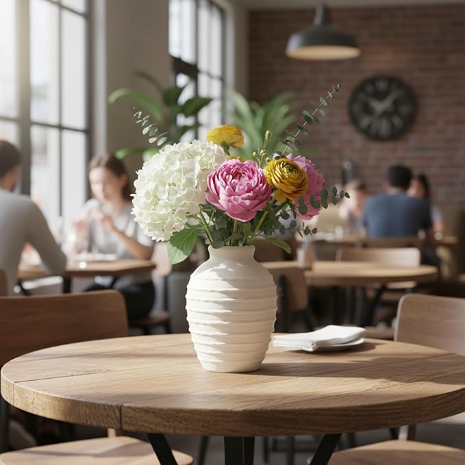 Ceramic Flower Vase 7.3 Inch Modern Farmhouse Vases Rustic Decorative Vase Home Decor Minimalist Handcrafted Pottery Terracotta Centerpiece Vases for Living Room,Bedroom,Table,Weddings,Office-White