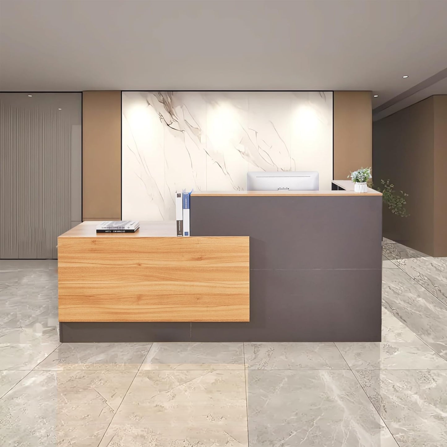Skiennix L-Shaped Reception Desk - Modern Front Counter with Lockable Drawers & Adjustable Cabinet | Ideal for Beauty Salons & Offices