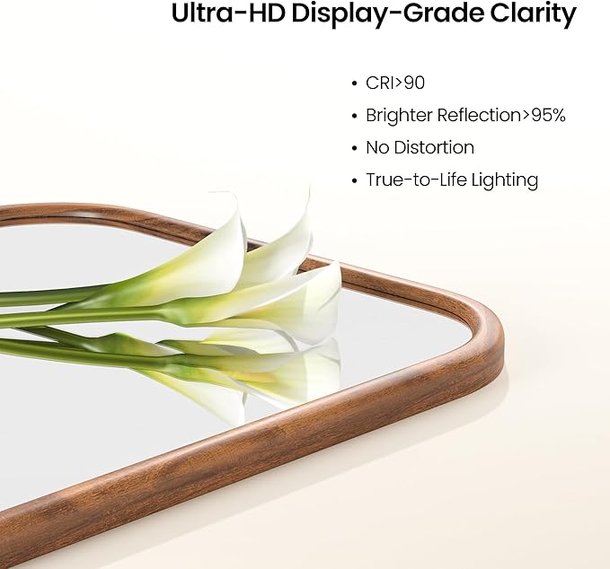 24"x36" Arch Wall Mirror Bathroom Mirror for Wall Mounted, Tempered Glass, Wood Grain Finish Frame Wall Mirror Decorative for Living Room Bedroom Entryway, Natural