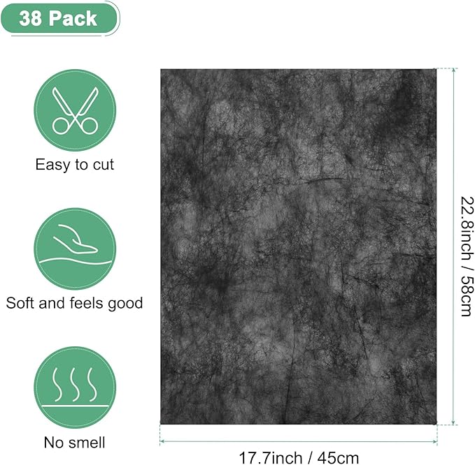 M METERXITY 38-Sheet Korean Cotton Wrapping Flower Paper, 22.8x17.7 Inch/ 58x45cm Waterproof Floral Wrapping Cotton Paper for Bouquets/Gift Packaging [Black]
