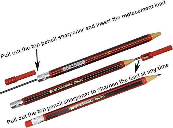Maydahui 12 PCS Mechanical Pencil with Sharpener Novelty Non Sharpening Automatic Pencil with 12 PCS 2B Lead Refills 2.0 mm Classic Red Green Pole Plastic Simulation Timber for School Writing Drawing