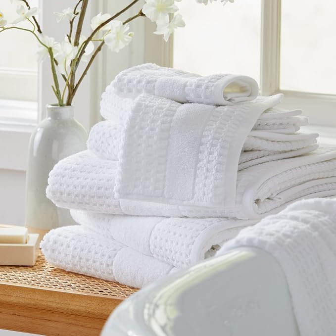 Market & Place 100% Cotton Super Soft Luxury Hand Towel Set | Quick-Dry and Highly Absorbent | Waffle Textured | 550 GSM | Includes 6 Hand Towels | Harper Collection (White)