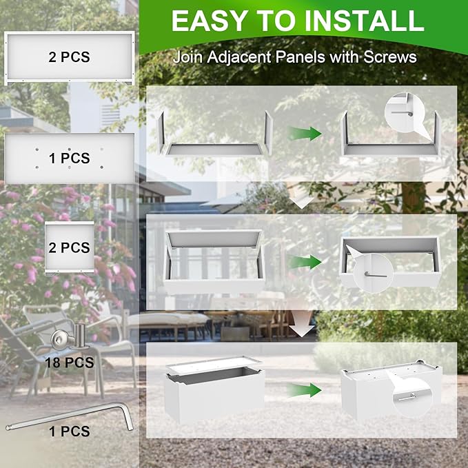 Metal Large Rectangular Planter 32" L x 15" W x 15" H,- Long Planter Box with 6 Drainage Holes & Raised Bottom, White Planter Boxes Outdoor Modern Design for Patio, Garden, Porch