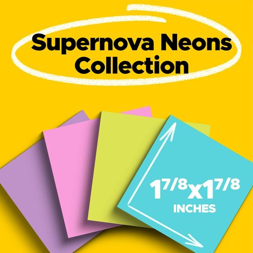 Post-it Super Sticky Notes - 8 Pads of 1.875 x 1.875 in. | Supernova Neons Collection - 2X Sticking Power