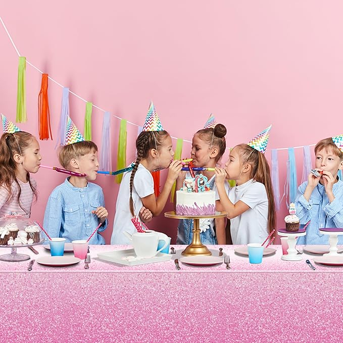 FunnyPars 3 Pack Ombre Pink Plastic Tablecloth for Parties,Gradient Pastel Pink Disposable Tablecloths Rectangle Tables,Light Pink Sprinkle Table Cover Wedding Birthday Anniversary Party,54x108Inch