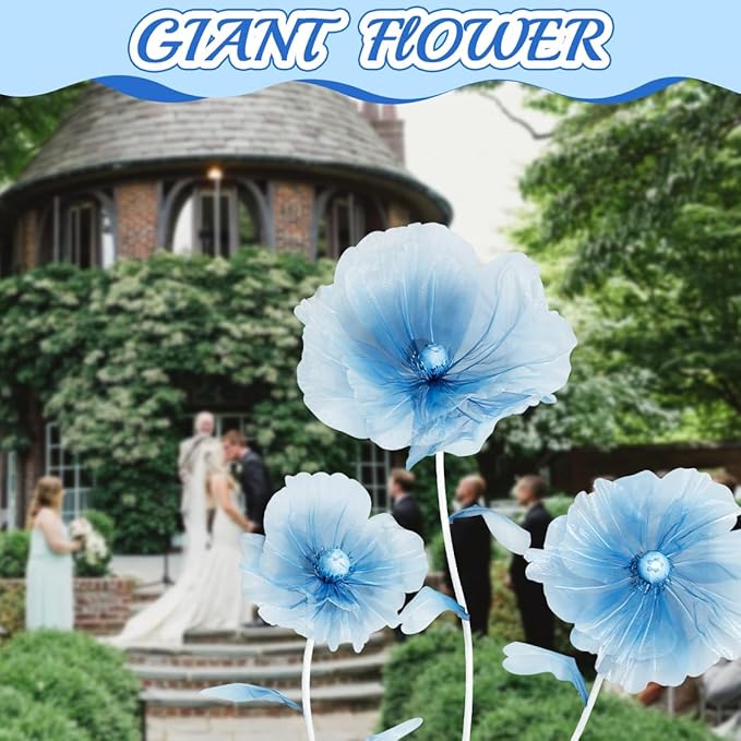 Giant Flowers for Decoration with Stand 5.57FT Blue Large Fake Flowers Big Faux Silk Floral for Outdoor Party Ceremony Reception Photography Props Mall Display