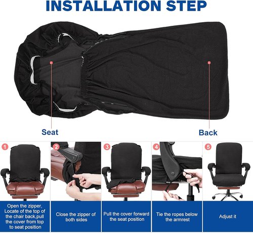 NeColorLife Office Chair Cover - Stretchable Thick Checked Jacquard for High Back Chairs | Large, Black