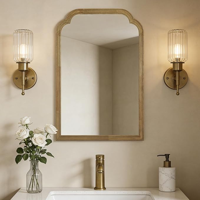 WallBeyond Wood Frame Wall Mirror Rounded Corner Arch Rectangle Mirror for Entryway, Living Room or Bedroom Home Decor - Light Woodgrain [20" x 30" Natural ]