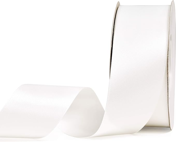 YAMA Double Face Satin Ribbon - 1 1/2 Inch 25 Yards for Gift Wrapping Ribbons Roll, White