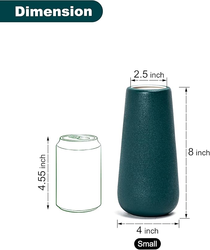 D'vine Dev 8 Inch Ceramic Flower Vase Textured Finishing, Minimalist Design for Kitchen, Bedroom, Living Room, Centerpieces, Office, Emerald Sandstone, VS-XH-C-1