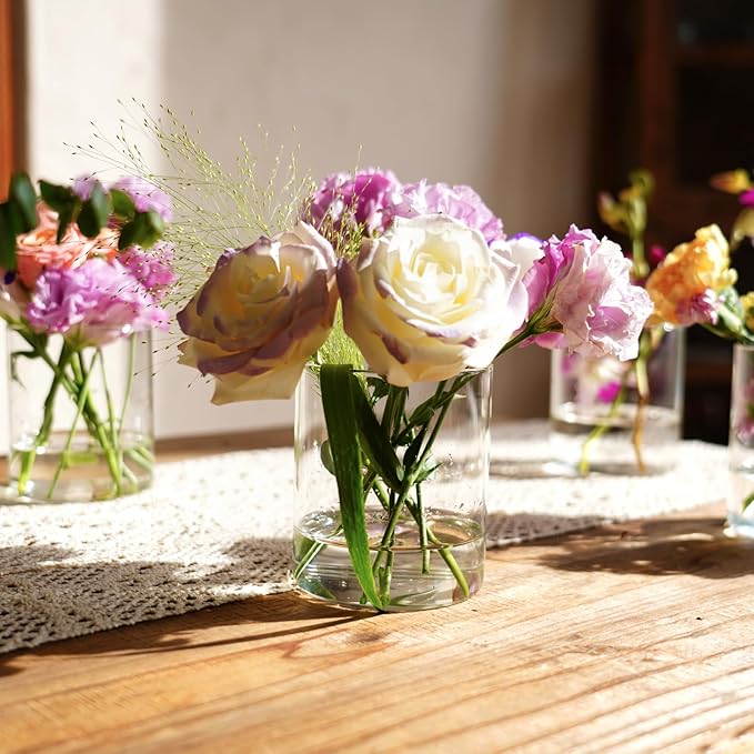 12pcs Glass Cylinder Vases for Centerpieces - 4 inch Clear Glass Flowers Vases Bulk, Hurricane Candle Holders Floating Candle Vases for Table Centerpiece Formal Dinners Home Decor
