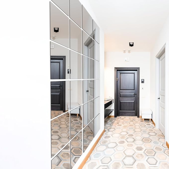 TRAHOME Home Gym Mirror Tiles for Wall, 12"x12"x12PCS Full Length Home Gym Workout Mirror for Garage, Bedroom, Living Room, Over The Door