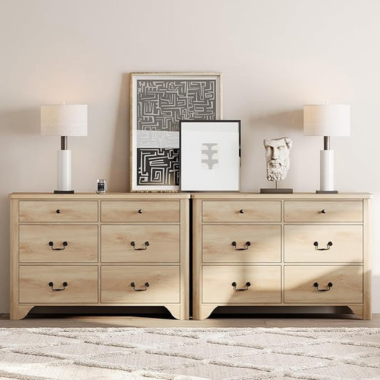 WAMPAT 12 Drawer Dresser, 94.5“ W Farmhouse Dresser TV Stand with Large Drawers, Rustic Wood Wide Chest of Drawers for Closet, Wood Dressers for Bedroom, Living Room, Hallway, Oak