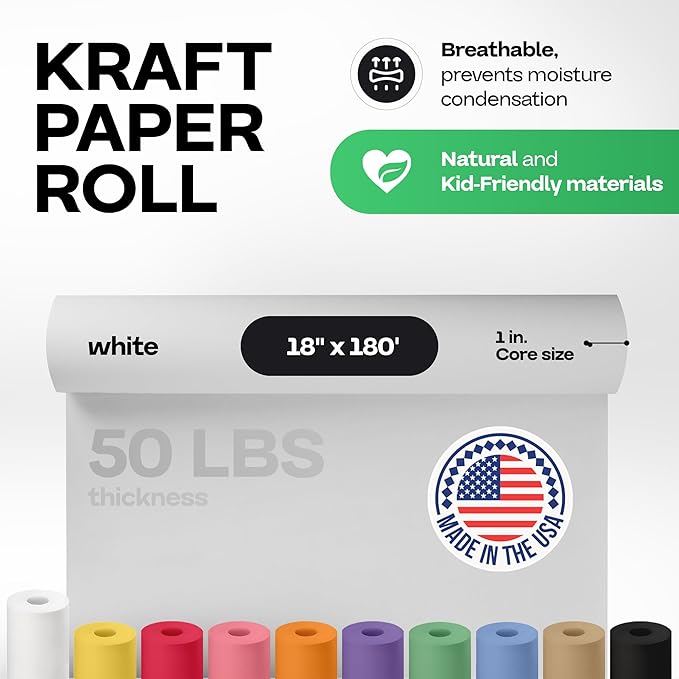 White Paper Roll 18" x 2160" (180 feet) - USA-Made Quality White Kraft Paper 50lb Thickness for Packing, Moving, Shipping & Crafts/Arts - 100% Recyclable Natural Wrap Material by IDL Packaging
