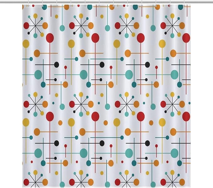 Mid Century Modern Shower Curtain,Abstract Atomic Starburst Geometric Diamond Pattern Shower Curtains Set for Bathroom Fabric Decorative Bath Curtain Washable Curtain Hooks, 72x72 inch