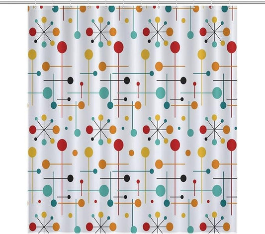 Mid Century Modern Shower Curtain,Abstract Atomic Starburst Geometric Diamond Pattern Shower Curtains Set for Bathroom Fabric Decorative Bath Curtain Washable Curtain Hooks, 72x72 inch