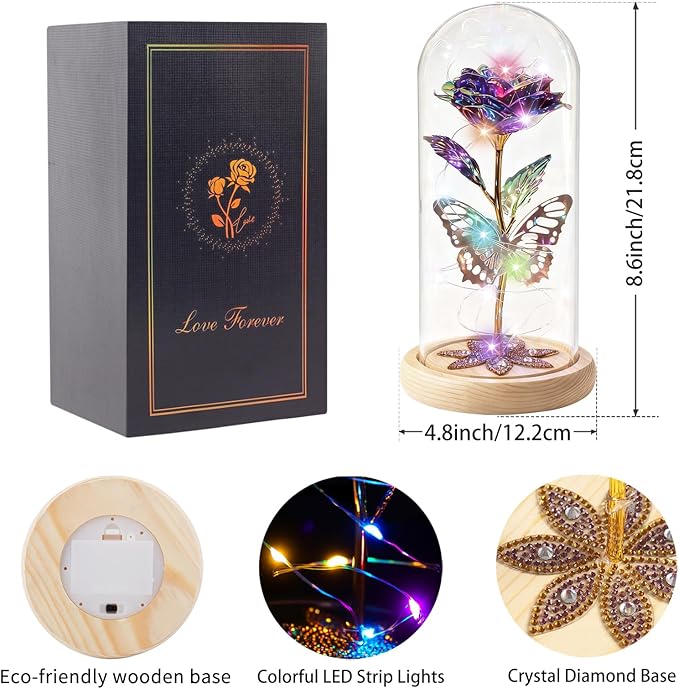 Beferr Christmas Birthday Gifts for Women, Mom Gifts for Christmas Galaxy Glass Rose Forever Preserved Flowers for Delivery Prime Rose in Glass Dome Xmas Gifts for Grandma Wife Sister Her, Purple