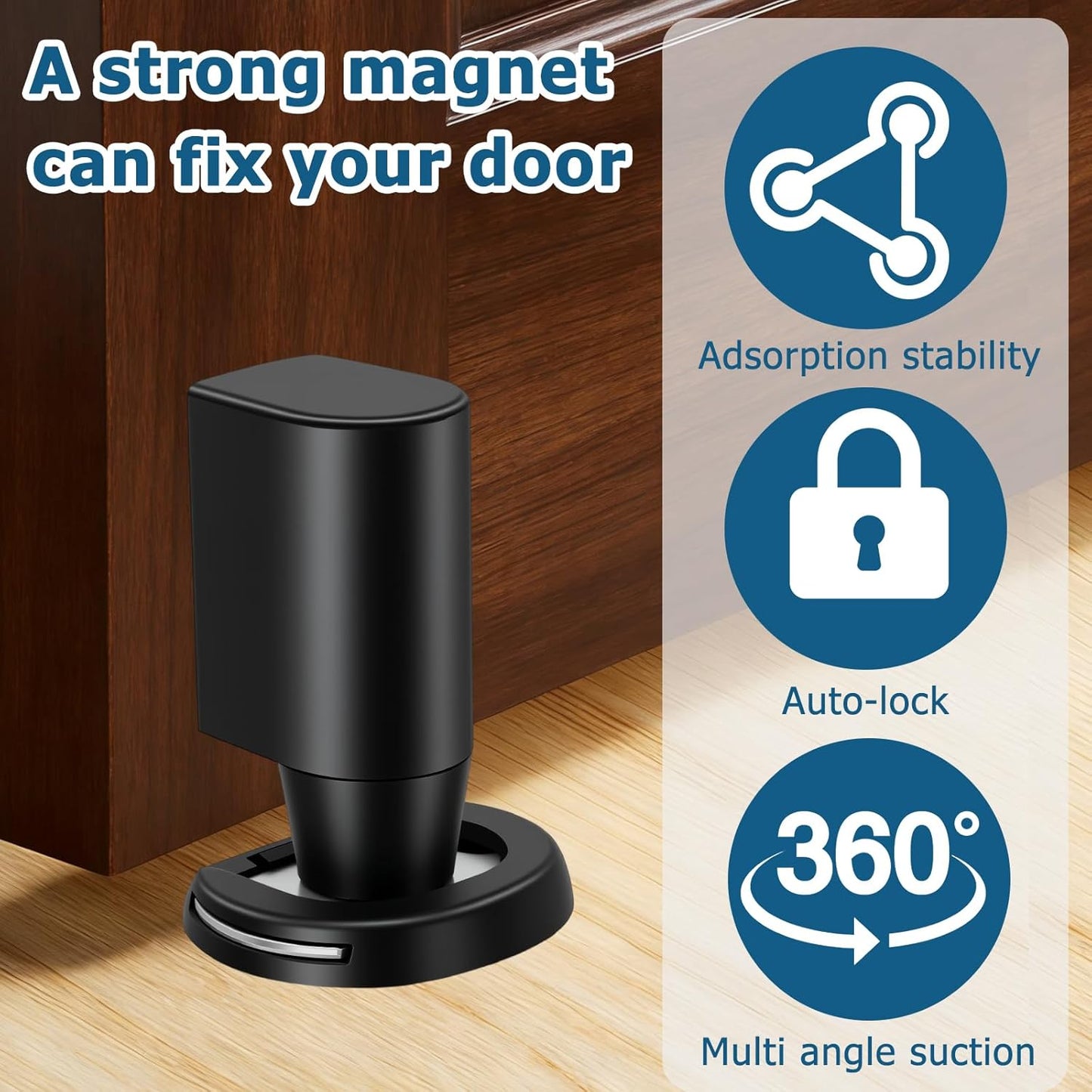 Skiennix Magnetic Door Stopper Wedge - Heavy Duty 2 Strong Magnets | No Drill Installation, Black