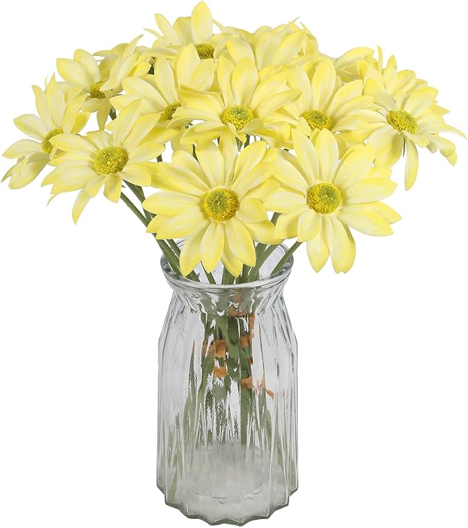 IPOPU 15pcs Daisies Artificial Flowers Faux Yellow Daisies Flowers 12" Fake Wildflowers Flower Silk Flowers for Floral Arrangements Wedding Home Garden Decor (Yellow)