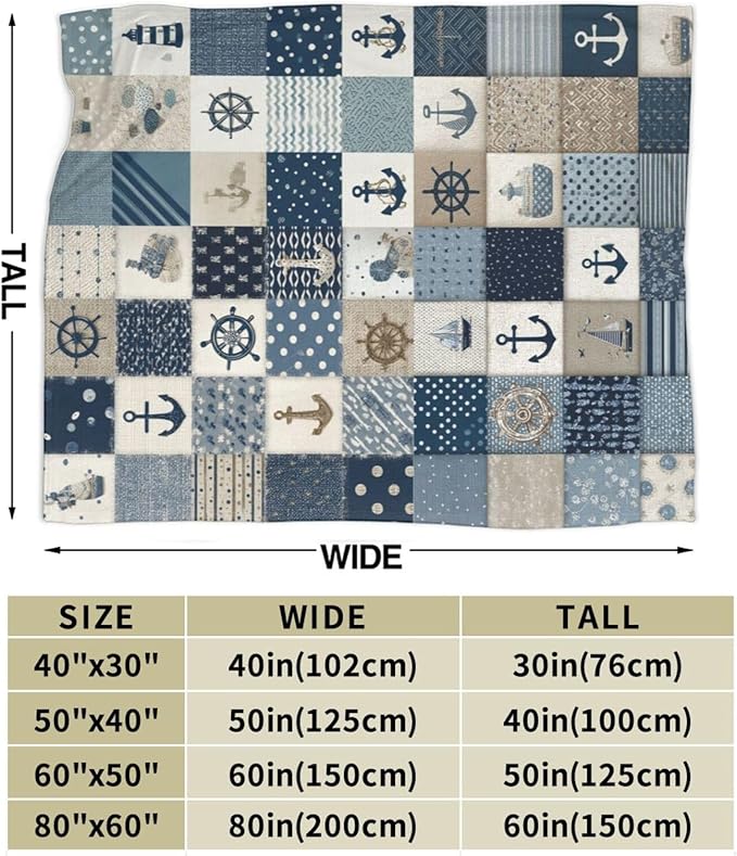Nautical Blanket Ocean Sea Throw Blanket Sailboat Anchor Soft Cozy Fleece Fuzzy Stuffed Plush Flannel Gifts for Girls Women Boys Kids Adults 40''x50''