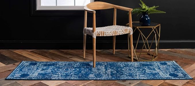 Unique Loom Bromley Collection Area Rug - Wells (2' x 6' 9" Runner, Navy Blue/ Ivory)