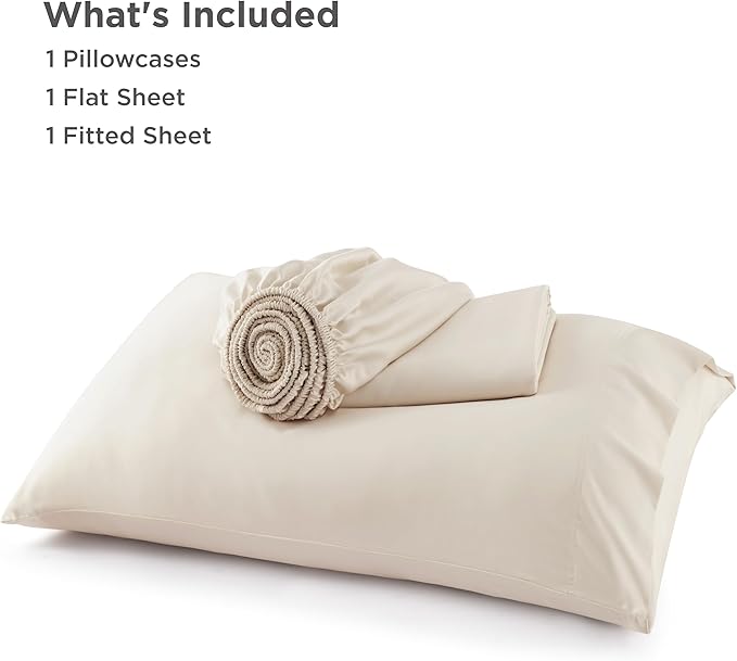Bedsure Cooling Sheets Twin, Rayon Derived from Bamboo, Breathable & Soft Twin Sheets Set, Deep Pocket Up to 16 Inches, Hotel Luxury Silky Bedding for Hot Sleepers, Light Beige