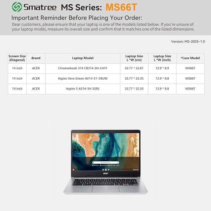 Smatree MS66T Hard EVA Protective Sleeve Case with Stand Compatible for 14 inch Acer Chromebook 314-CB314-3H-C41F, for Acer Aspire Vero Green-AV14-51-59UW, for Aspire 5-A514-54-32RS