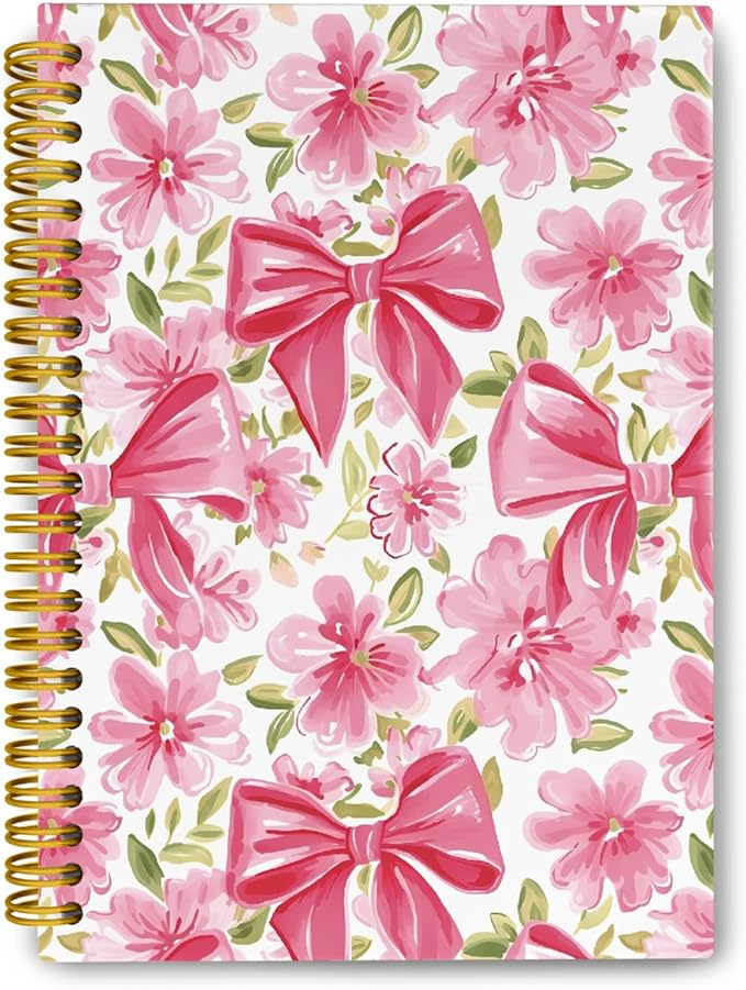 JKMBN Coquette Pink Bow Floral Spiral Notebook For Women, Maximalist Journaling Notebooks, Cute Pink Notebook Journal, Pink Office Supplies, Hardcover Spiral Lined Notebook 5.5 x 8.3