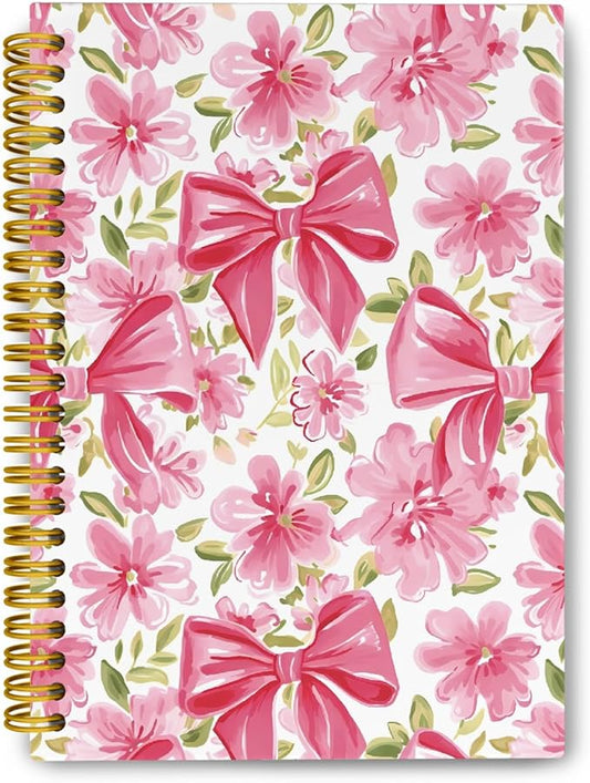 JKMBN Coquette Pink Bow Floral Spiral Notebook For Women, Maximalist Journaling Notebooks, Cute Pink Notebook Journal, Pink Office Supplies, Hardcover Spiral Lined Notebook 5.5 x 8.3