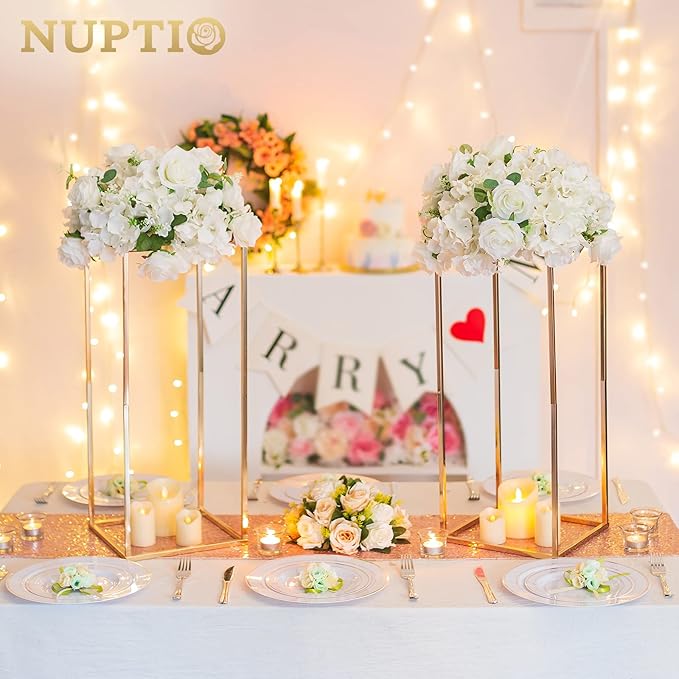 NUPTIO Wedding Centerpieces for Tables with Acrylic Panel - 10 Pcs 23⅝ inch Tall Gold Vases for Centerpieces - Flower Stand for Centerpiece Table Metal Vase Column Stand Vases for Party Decorations