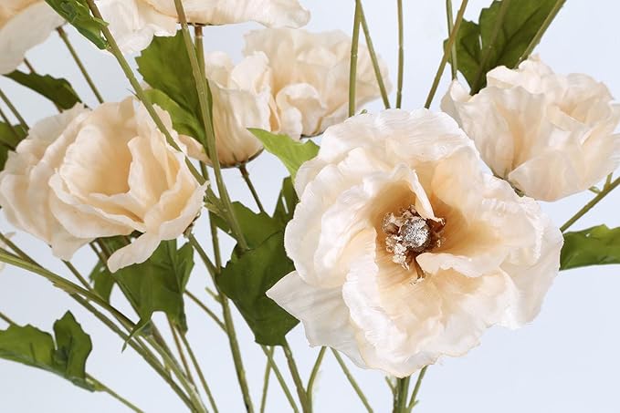 30 Heads Poppy Artificial Flowers 6 PCS Silk Flowers 32 in Poppy Flowers Champagne Flowers for Wedding Home Party Table Centerpiece Arrangement Decoration (Champagne)