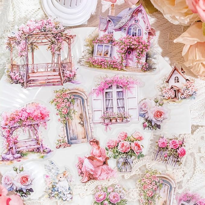 180pcs PET Garden Landscape Scrapbook Paper Journaling Sticker Flower Stickers for Scrapbooking Vintage Stickers Aesthetic Flowers Floral Sticker Pack Junk Journal Decorative Paper Scrapbook Supplies