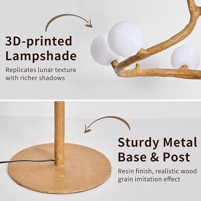Rustic Farmhouse Tree Floor Lamp, Mid Century Modern Vintage Standing Lamp, 9-Light Moon Floor Lamp with 3D Printed Shades, Retro Branch Floor Light for Living Room Bedroom Officer(66")