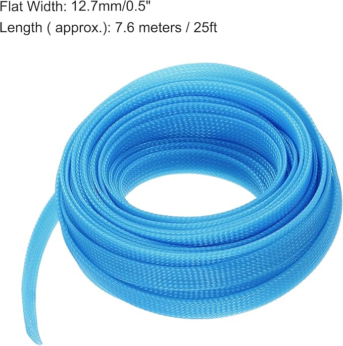 uxcell PET Expandable Sleeving 25ft 1/2" Sky Blue Cable Management Sleeve Cord Organizer for Wrap Protect Cable