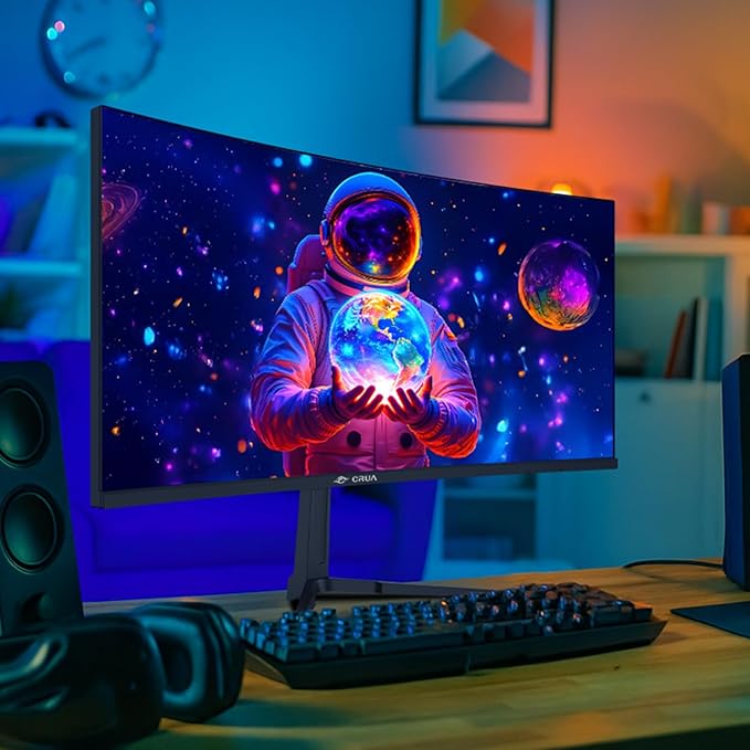 CRUA 34" Curved Gaming Monitor, IPS WQHD(3440x1440P) 120Hz 1900R 21:9 UltraWide PC Display, 130% sRGB, AMD FreeSync, Blue Light Filter, HDMI/DP Ports, Wall Mountable Installs– Black