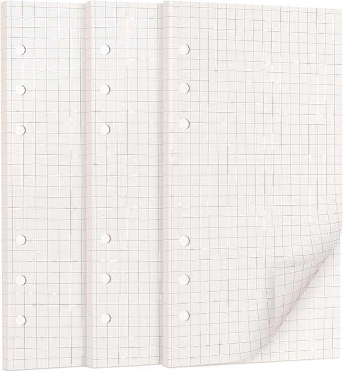A6 Loose Leaf Refill Paper, 171x94mm, 135 Sheets 5mm Grid Planner Refills, 6-Ring Binder Compatible, 100GSM Insert Papers for Notebooks, School, Office, College Notes, Journaling & Printing