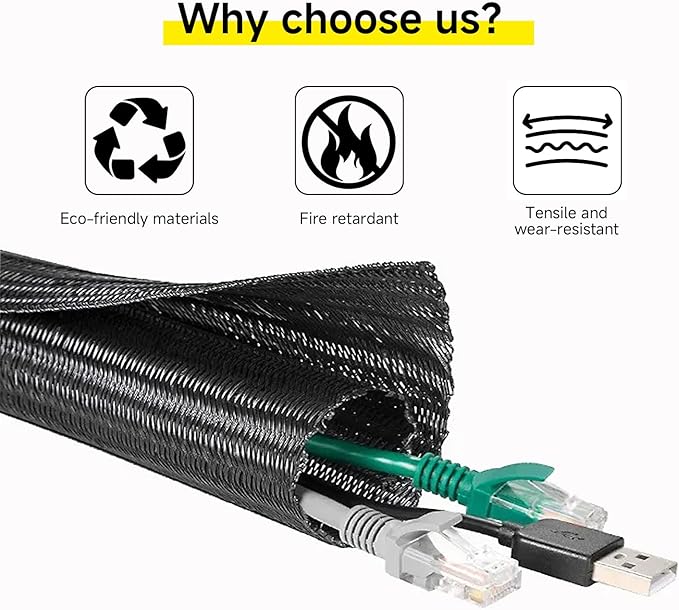 GBSCLOVER Wire Cord Protector Wire Loom Tubing, 10ft - 1/4 inch Cable Sleeve Split Sleeving for USB Cable，Computer Electrical Wire Power Cord Audio Video Cable Black