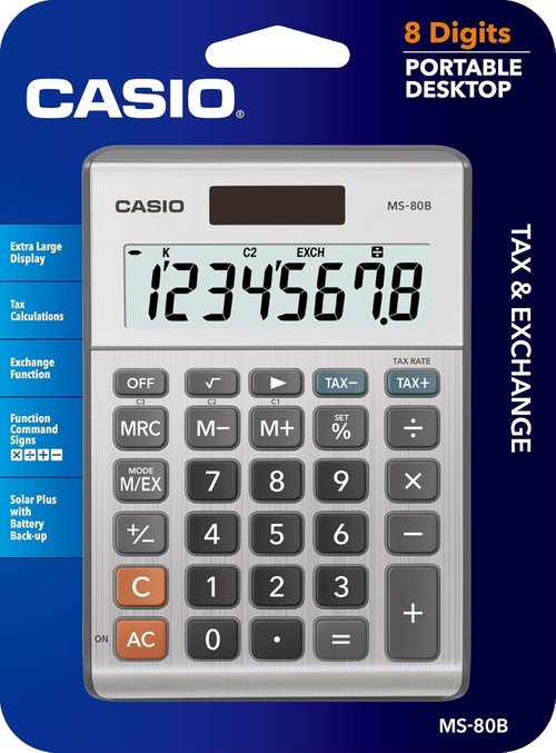Casio MS-80B Calculator - Versatile Desktop Calculator with Tax & Currency Functions | Large Display for Home & Office