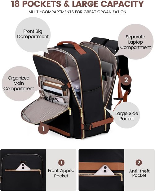 LOVEVOOK 50L Travel Backpack - Airline Approved Carry-On Luggage with 3 Packing Cubes & Waterproof Design