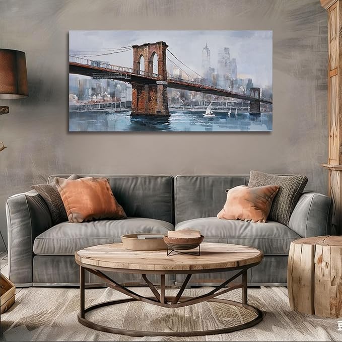 Ardemy Brooklyn Bridge Wall Art, Large Cityscape Canvas Wall Art for Living Room Skyline New York City Pictures Wall Decor Painting Artwork for Walls Bedroom Mens Room Home Office, 40"x20"