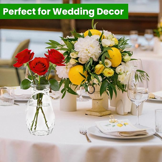 20 Pack Plastic Vases, 6 Inch Bulk Clear Acrylic Vase with Wrapping Ribbon, Small Plastic Vases for Centerpiece Flowers Home Wedding Party Decorations
